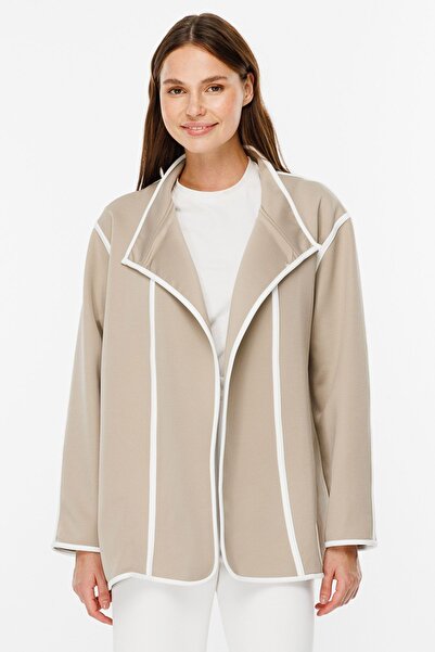 Hooopstore Scuba Fabric - Contrast Piping Stone Cardigan