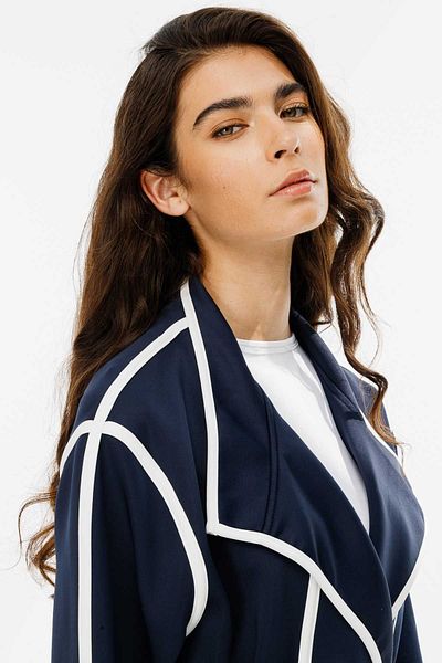 Hooopstore Scuba Fabric - Cardigan cu tuburi contrastante bleumarin