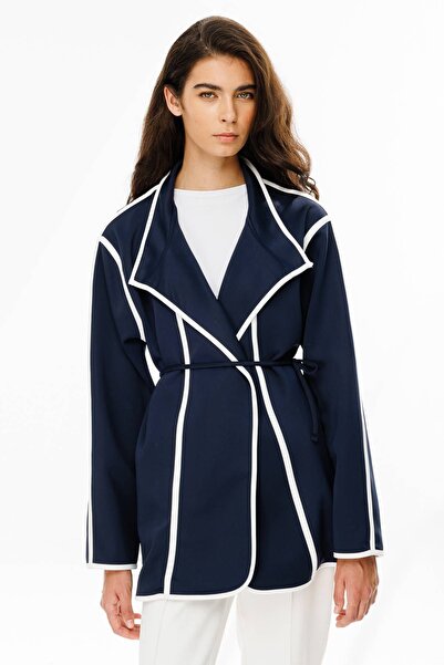 Hooopstore Scuba Fabric - Navy Blue Contrast Piping Cardigan
