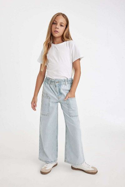 DeFacto Fete - Pantaloni de jeans cu picioare late și talie elastică A6314a824au