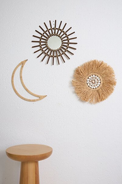 Maison Avf 3'lü Set Rafya Deniz Kabuklu Model & Kahverengi Rattan Çubuk Ayna ...
