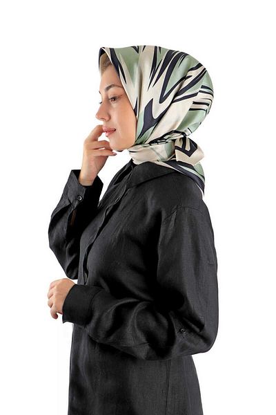 Bursa İpek Μεταξωτό μαντήλι Nilsu με σχέδιο Water Green Twill