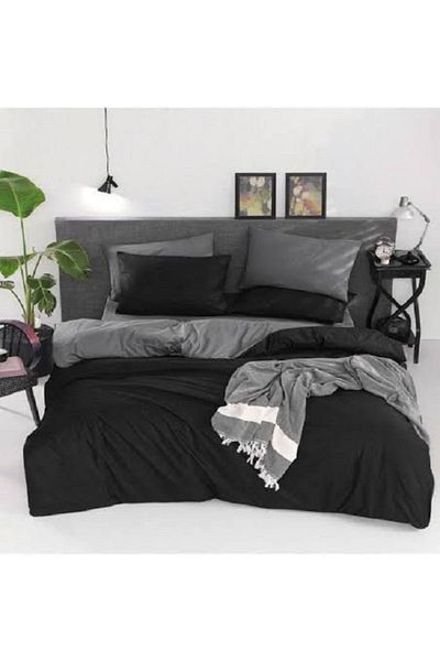 uykulife home collection Uykulife ΣΕΤ ΠΑΠΛΩΜΑΤΟΣ ΓΚΡΙ ΜΑΥΡΟ με ελαστικά σεντόνια DOUBLE PERSON