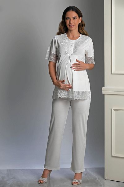 LORIAN'S Ecru Maternity and Pregnant Pajamas Set - Special Design Set of 3