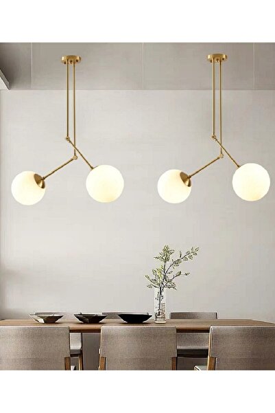 571 Store 2 Adet Kartopu Camlı Dekoratif Salon Avize Metal Gövde