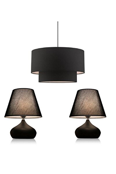 571 Store 1 Adet Pasta Avize 2 Adet Elips Abajur Tamamı Siyah Renkli Konsept ...