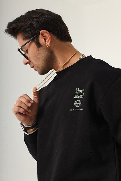 The Champ Clothing Суитшърт с качулка и качулка от полар, овъглен и с щампа Move Ahead, черен