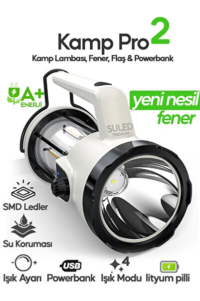 SULED Kamp Pro2 Profesyonel Kamp Lambası ve El Fener Şarjlı USB Powerbank Özellikli