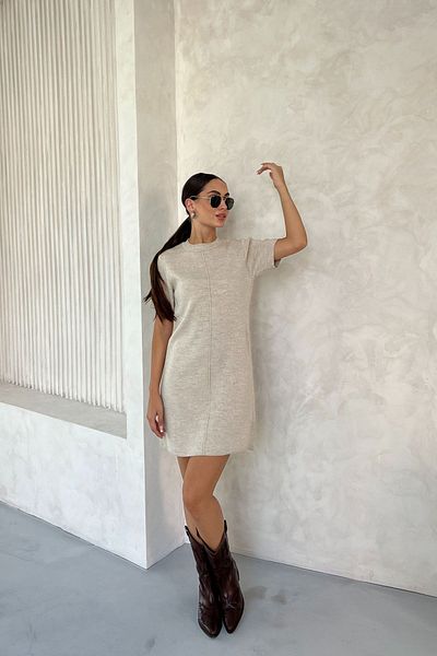 Seda Yalçın Atelier Beige Short Knitwear Dress - Front Stitching Detail