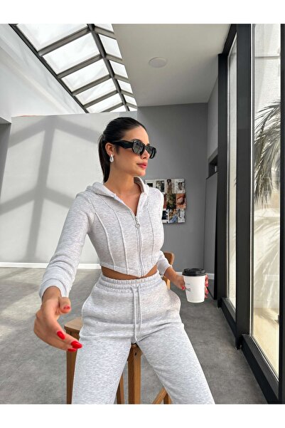 ESRAHELVACI Light Gray Crop Top and Piece Set