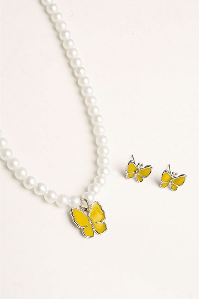 EUROMODA Red White Yellow Turquoise Black Navy Colorful Butterfly Design Necklace and Earring Set
