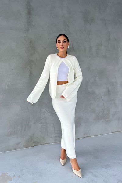 Seda Yalçın Atelier Ecru Knitwear Cardigan and Long Skirt Set