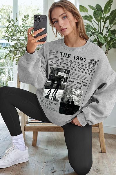Millionaire Šedá oversize fleecová mikina s potiskem 1997 – 0 Crew Neck, volný volný střih