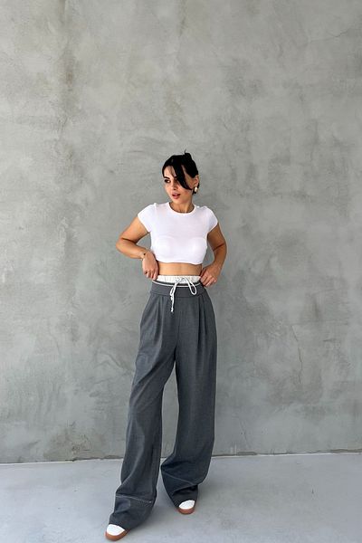 Seda Yalçın Atelier Dark Gray Lace-Up Waist Detailed Trousers