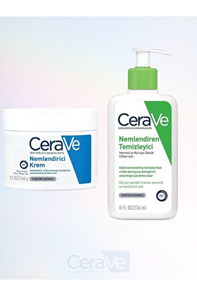 CeraVe Nemlendiren Temizleyici 236 ML- Nemlendirici Krem 340gr- Kuru Ve Çok Kuru Ciltler