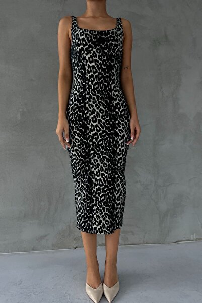 Seda Yalçın Atelier Leopard Patterned Slit Denim Dress