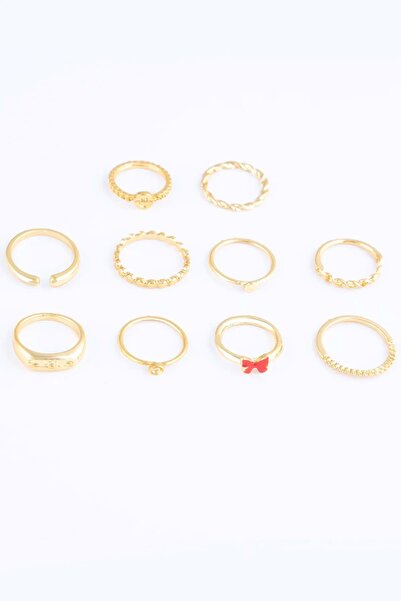 Ervalina 10'lu Kelebek Figürlü Yüzük Set Altın Rengi 1546