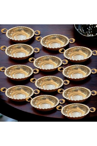 MY ZEY Sunum Tabağı Bakır Tava 12 Li Set Kahvaltılık Sahan Takımı