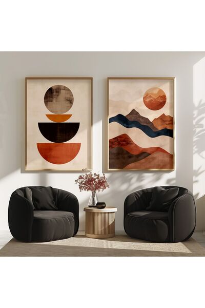 STARYUNA Set of 2 Boho Abstract Paintings with Wooden Frame Yuna38