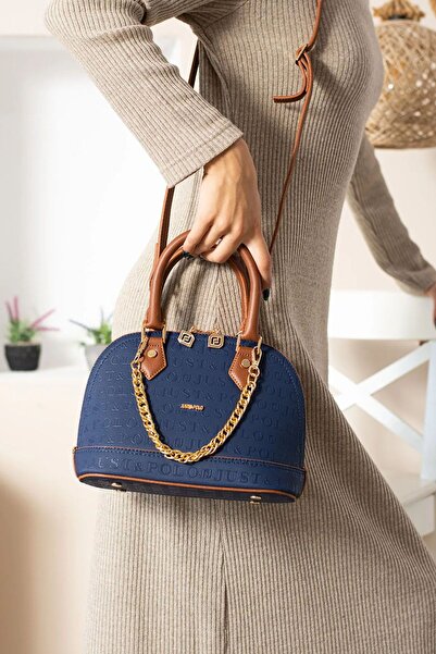 Just Polo حقيبة يد وكتف نسائية مطبوعة منقوشة - إكسسوار سلسلة قابل للفصل