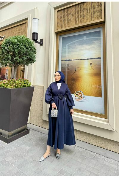 HR BUTİK Navy Blue Scuba Dress - Hazel Rose Belt