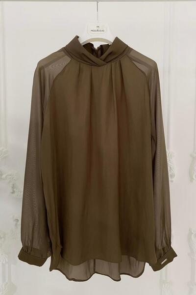 Nazen Giyim ŞİFON UZUN KOLLU HAKİ KADIN BLUZ MB01.21-2Y4