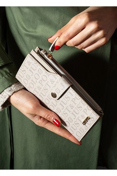 Just Polo محفظة نسائية حمراء مكونة من 6 بطاقات + مقصورة واحدة لبطاقة الهوية، محفظة نباتية منقوشة ومطبوعة مع مشابك تثبيت وسحاب للإغلاق