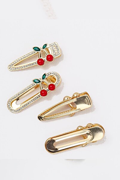 New Obsessions Cherry Crystal Stone Asymmetrical Metal Collet Side Buckle Set of 4