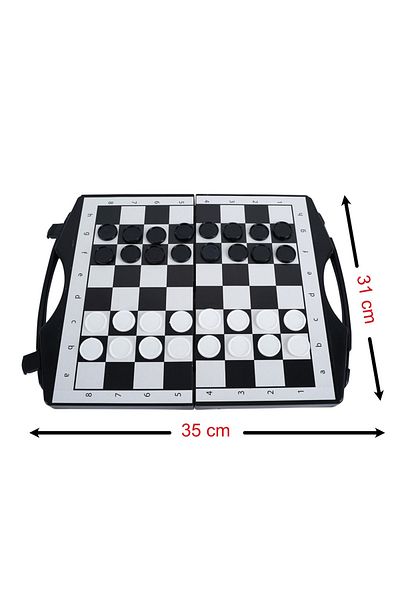 Dikkat Okulu Yayınları Chess and Backgammon - Checkers Game with Bag in One Set of 3