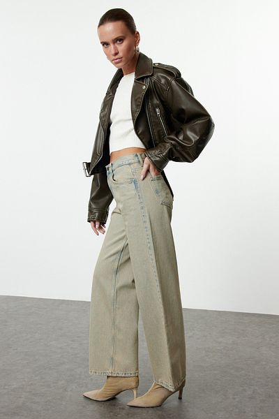 Trendyol Collection Сині джинси з високою талією та широкими штанинами TWOAW25JE00126