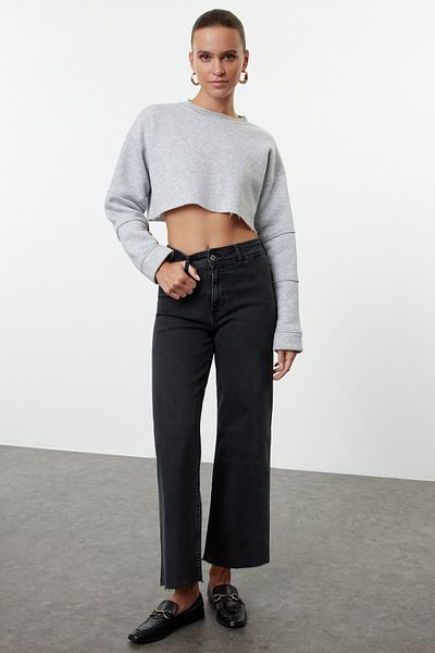 Trendyol Collection Gerade Jeans mit hoher Taille in Marineblau - TWOAW25je00059