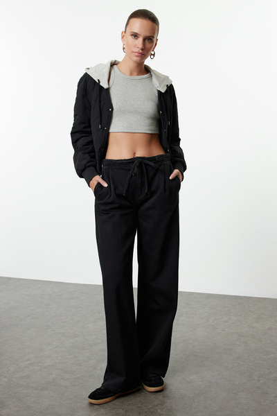 Trendyol Collection Blugi negri cu talie înaltă cu picioare late - elastice, ...