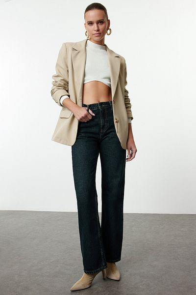 Trendyol Collection Темно-сині джинси з високою талією та широкими штанинами TWOAW25JE00094