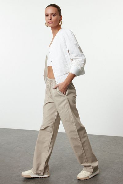 Trendyol Collection High Waist Beige Wide Leg Pants - Elastic, Twoaw25Je00243