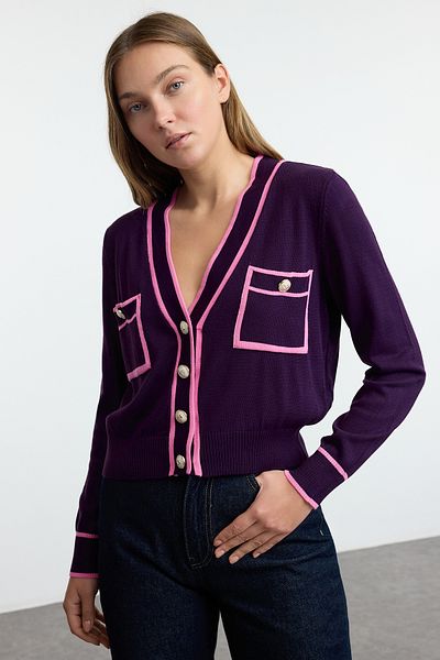Trendyol Collection Knitwear Plum Block Cardigan - Twoaw25Hi00071