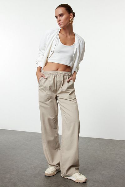 Trendyol Collection High Waist Beige Wide Leg Pants - Elastic, Twoaw25Je00243