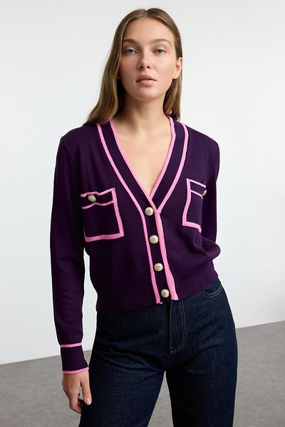 Trendyol Collection Knitwear Plum Block Cardigan - Twoaw25Hi00071