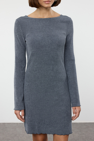 Trendyol Collection Mini rochie tricotată Indigo - Croială dreaptă și spate decoltat TWOAW25EL00460