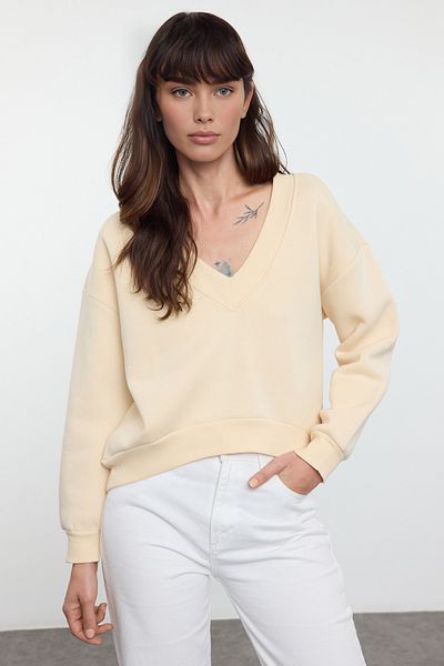 Trendyol Collection Dick gestricktes Fleece-Sweatshirt mit V-Ausschnitt - Regular Fit Twoaw25sw00214
