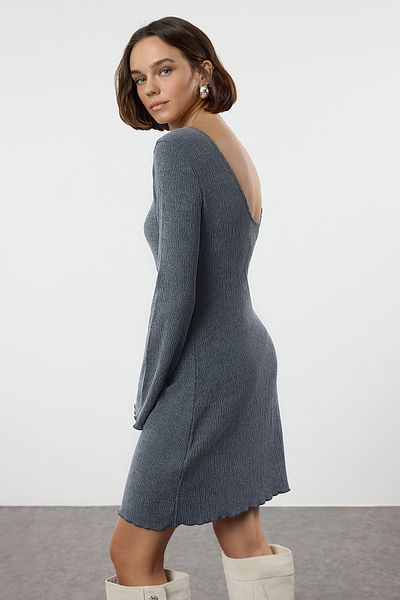 Trendyol Collection Mini rochie tricotată Indigo - Croială dreaptă și spate decoltat TWOAW25EL00460