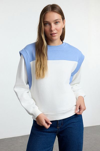 Trendyol Collection Dickes Fleece-Innen-Sweatshirt mit Farbblock - Blau, normale Passform TWOAW25sw00175