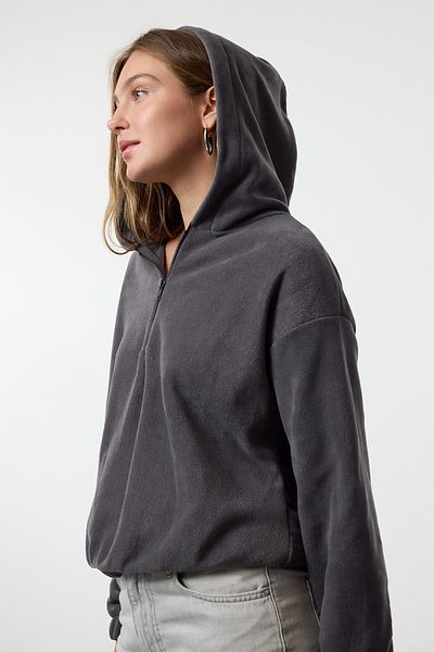 Trendyol Collection Anthracite Hooded Zip Collar Knitted Sweatshirt - Regular Fit Twoaw25Sw00237