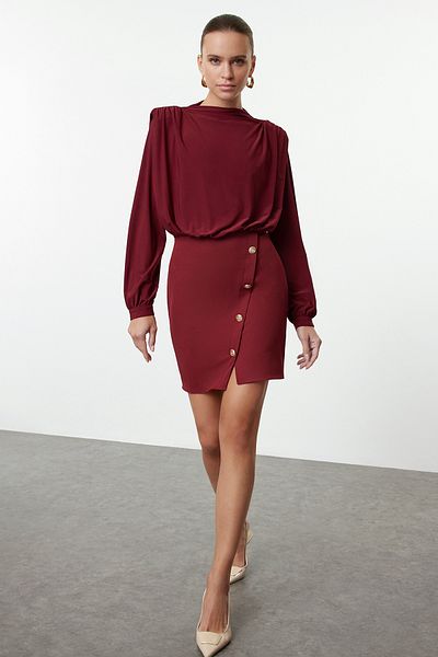 Trendyol Collection Burgunderrotes Mini-Gewebekleid - Straight Padded Twoaw24el00483