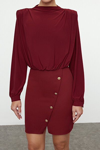 Trendyol Collection Burgundy Mini Woven Dress - Straight Padded Twoaw24el00483