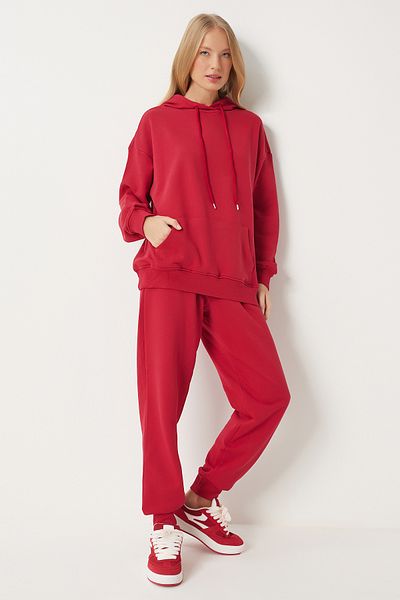 Happiness İstanbul Red Hooded Sweatshirt and Jogger Tracksuit Set - Pys0027