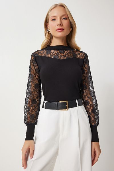 Happiness İstanbul Black Lace Turtleneck Women's Blouse - En00624