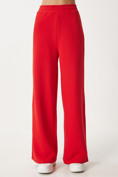 Happiness İstanbul Kadın Kırmızı Bol Paça Şardonlu Kalın Eşofman Altı OW00052