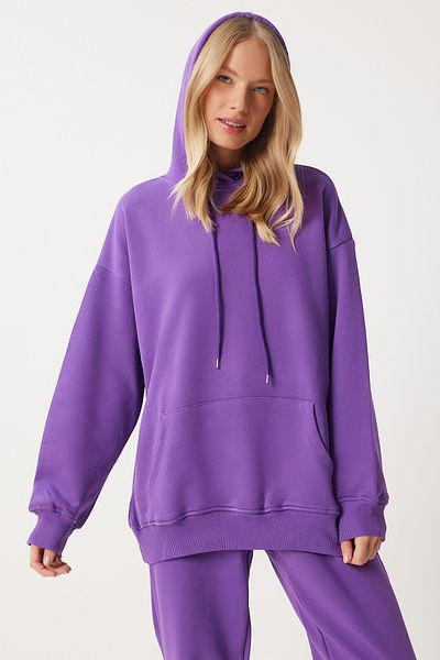 Happiness İstanbul Lila Kapuzen-Sweatshirt und Jogger-Trainingsanzug-Set – PYS0027