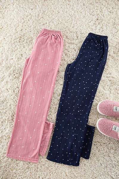 Trendyol Collection Stern- und Herz-Fleece-Pyjama-Unterteil – Rosa-Marineblau, 2er-Pack THMAW25PJ00004