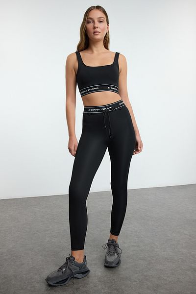 Trendyol Collection Colanți sport negri de lungime întreagă - cu șireturi și detaliu cauciuc THMAW25TY00016